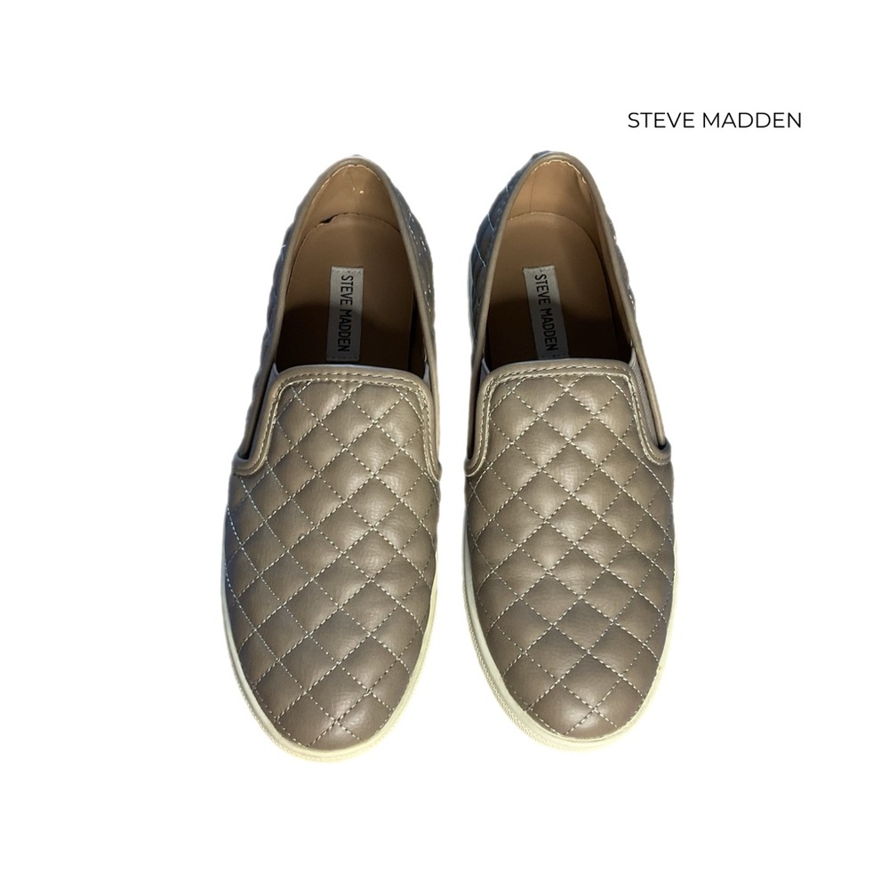 Steve Madden Tan Unisex Quilted Slip-Ons Ecentrcq 10/Women’s OR 8.5 Men’s